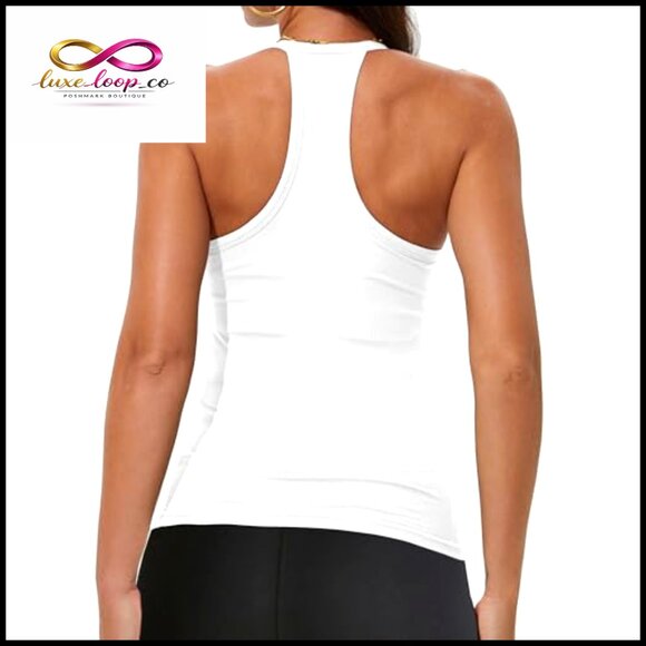 Racerback V-Neck Tank Top Slim Fit Ribbed Sleeveless Workout Summer - Picture 2 of 7
